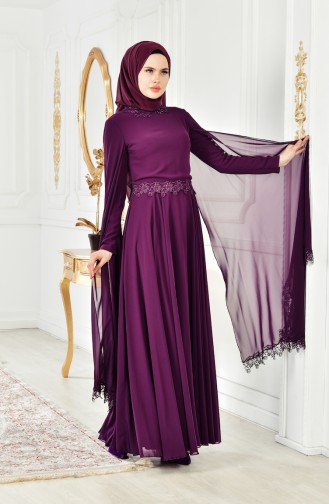 Lace Evening Dress 1124-03 Purple 1124-03
