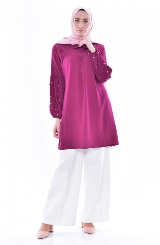 Pearls Pleated Tunic 0756-06 Plum 0756-06