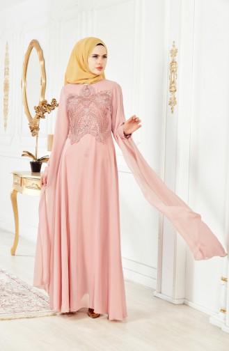 Powder Hijab Evening Dress 52697-04