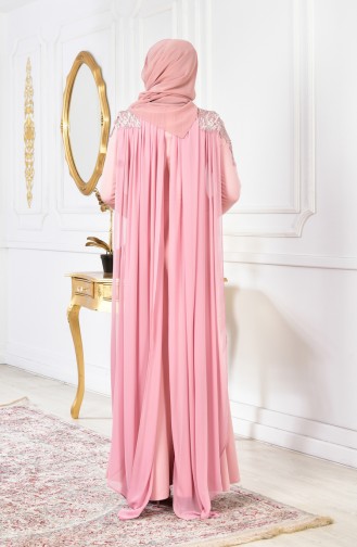 Powder Hijab Evening Dress 4010-03