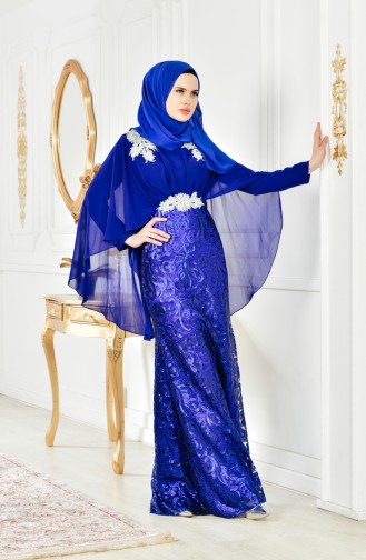 Robe de Soirée a Paillette 8222-05 Bleu Roi 8222-05