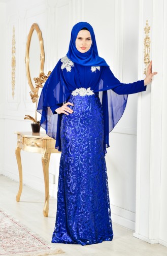 Robe de Soirée a Paillette 8222-05 Bleu Roi 8222-05