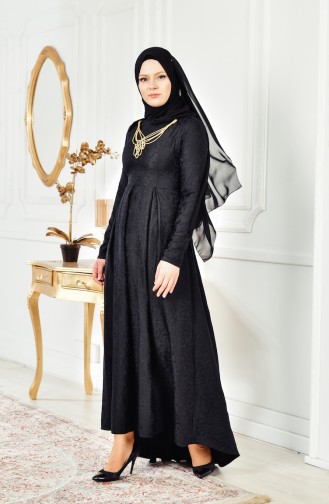 Asymmetrische Abendkleid mit Halskette 0511-01 Schwarz 0511-01