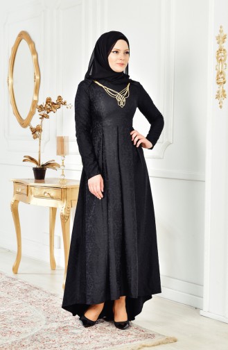 Asymmetrische Abendkleid mit Halskette 0511-01 Schwarz 0511-01
