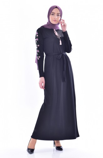 Sleeve Embroidered Dress 3844-02 Black 3844-02