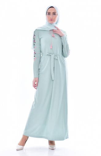 Sleeve Embroidered Dress 3844-04 Water Green 3844-04
