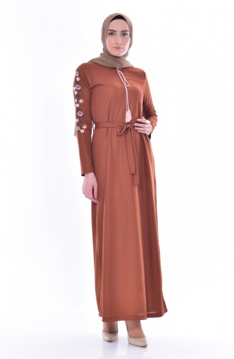 Sleeve Embroidered Dress 3844-09 Tobacco 3844-09