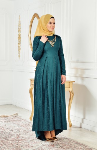Emerald Green Hijab Evening Dress 0511-05