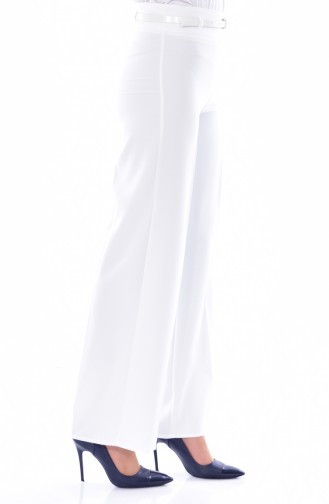 Belted Wide Cuff Pants  6000-03 White 6000-03