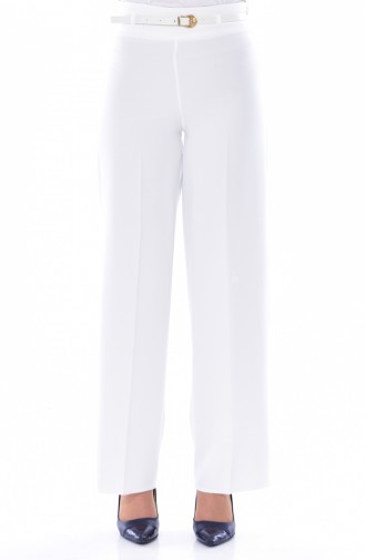 Belted Wide Cuff Pants  6000-03 White 6000-03