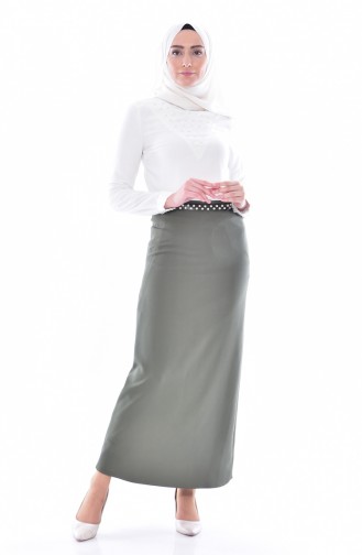 Belted Pencil Skirt 2044-03 Khaki 2044-03