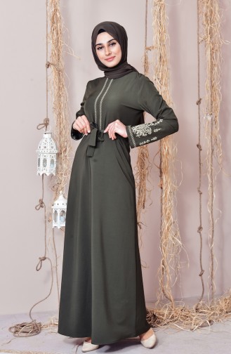 صفامروة فستان بتفاصيل مطرزة8001-05 لون اخضر كاكي 8001-05