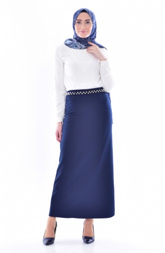 Belted Pencil Skirt 2044-02 Navy Blue 2044-02