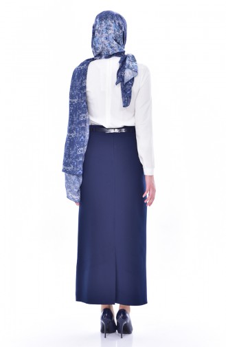Belted Pencil Skirt 2044-02 Navy Blue 2044-02