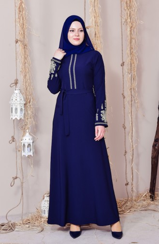 Navy Blue Hijab Dress 8001-01