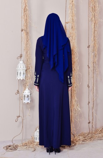 Sefamerve Nakışlı Elbise 8001-01 Lacivert