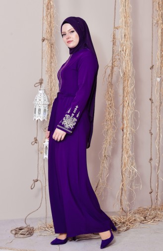 Sefamerve Embroidered Dress 8001-04 Purple 8001-04