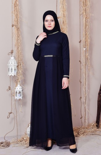 Robe de Soirée a Rayure Mousseline 5031-02 Noir 5031-02