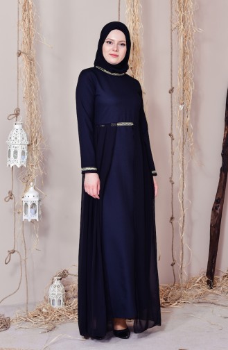 Robe de Soirée a Rayure Mousseline 5031-02 Noir 5031-02