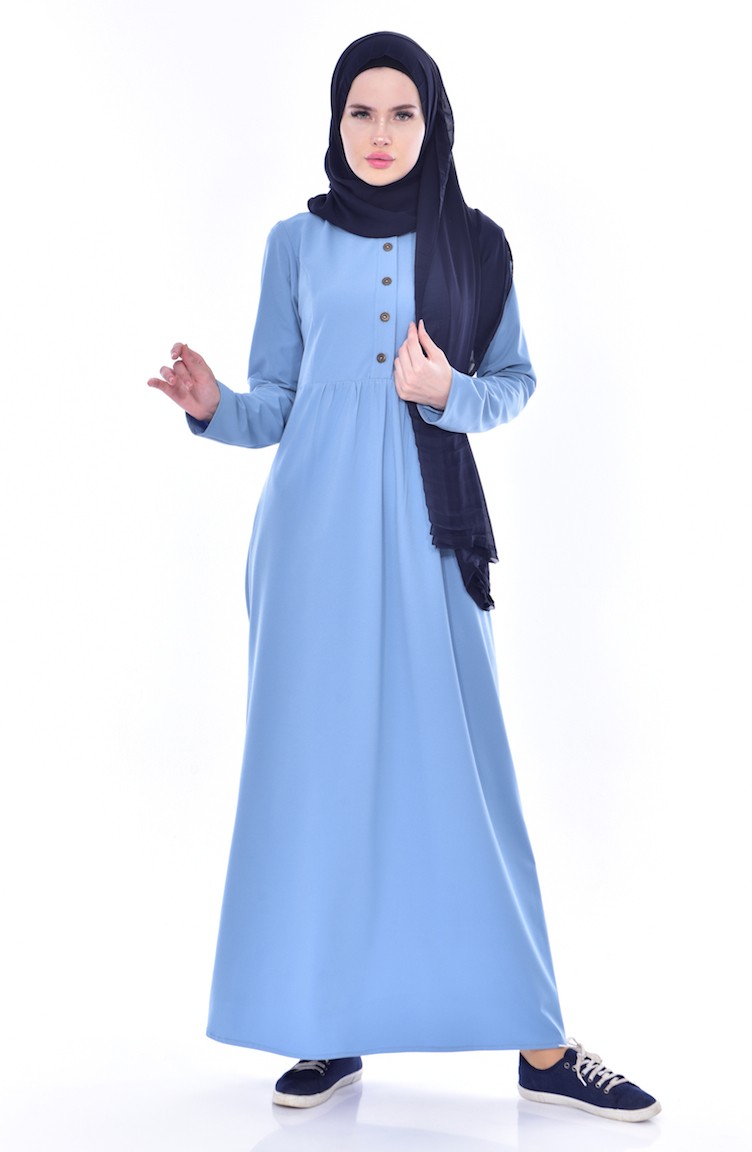 Waist Pleated Dress 7184-07 Baby Blue 7184-07