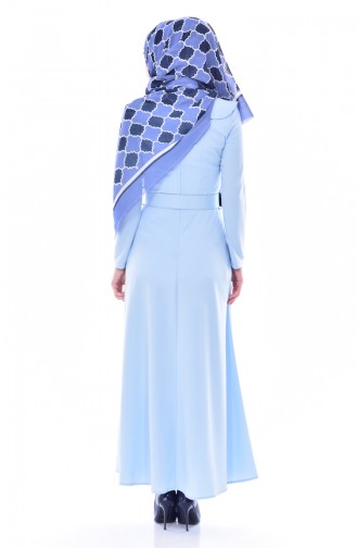 فستان بتصميم حزام خصر3483-05 لون أزرق فاتح 3483-05