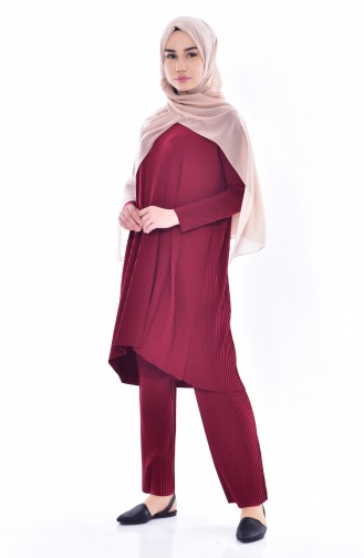 Piliseli Tunik Pantolon İkili Takım 3484-04 Bordo