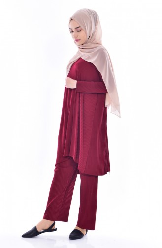 Piliseli Tunik Pantolon İkili Takım 3484-04 Bordo