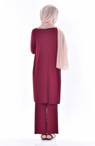 Piliseli Tunik Pantolon İkili Takım 3484-04 Bordo