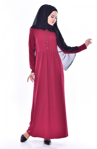 فستان بتصميم طيات عند الخصر 7184-02 لون خمري 7184-02