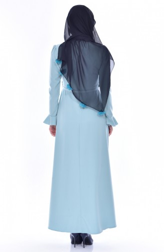 فستان بتصميم حزام للخصر 1084-07 لون اخضر فاتح 1084-07