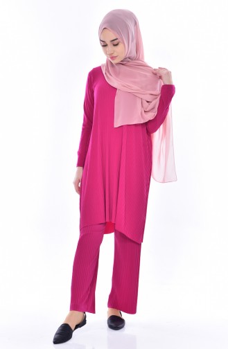 Pleated Tunic Trousers Double Suit 3484-02 Fuchsia 3484-02