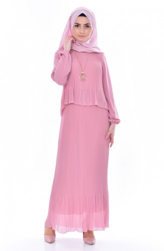 Robe Plissée avec Collier 2532-03 Rose Pâle 2532-03