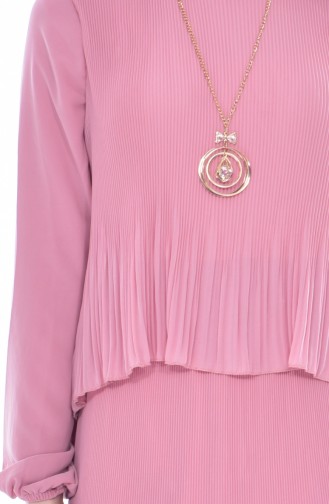 Robe Plissée avec Collier 2532-03 Rose Pâle 2532-03