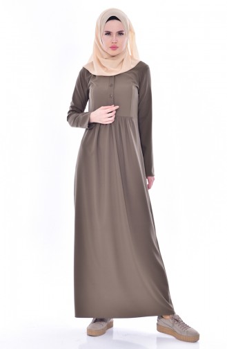 فستان بتصميم طيات عند الخصر 7184-06 لون اخضر كاكي 7184-06