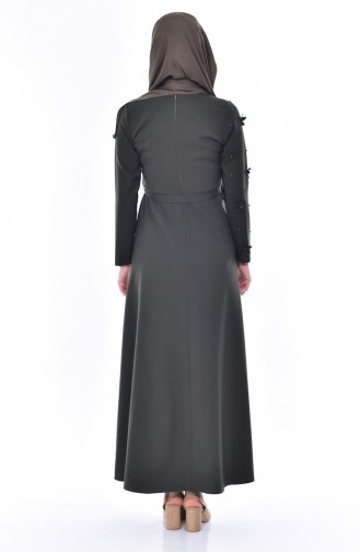 Hijab Kleid mit Gürtel 1085-06 Khaki Grün 1085-06