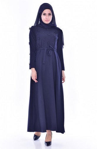 Hijab Kleid mit Gürtel 1085-08 Dunkelblau 1085-08