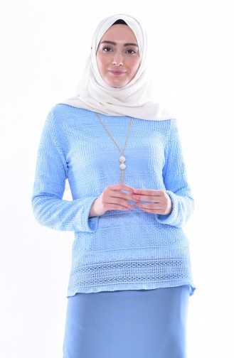 BURUN Necklace Blouse 51284-01   blue 51284-01