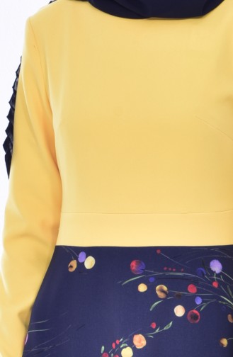 Desenli Elbise 3495-04 Sarı