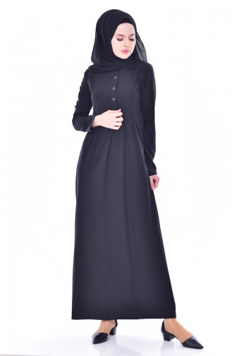Waist Pleated Dress 7184-01 Black 7184-01