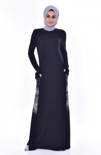 Doğal Kumaş Cepli Penye Elbise 1069-01 Siyah