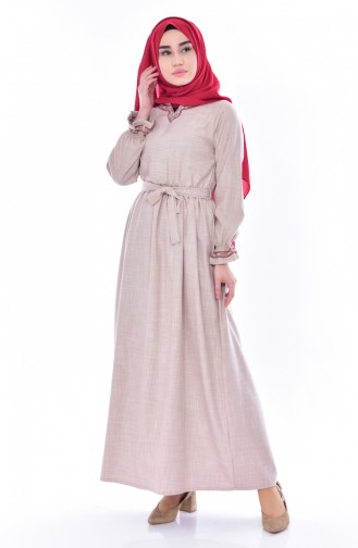 Beige Hijab Dress 1152-01