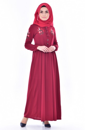 Embroidered Dress 0530-06 Bordeaux 0530-06