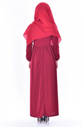 فستان بتفاصيل مطرزة0530-06 لون خمري 0530-06