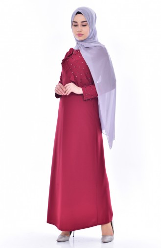 Weinrot Hijab Kleider 4458-01