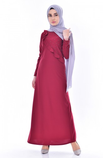 Claret Red Hijab Dress 4458-01