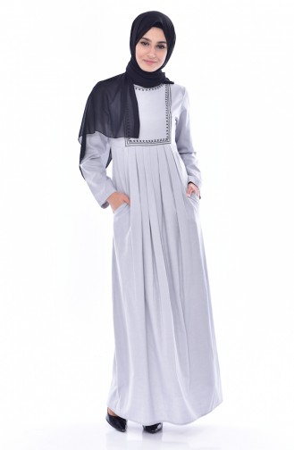 Besticktes Kleid mit Tasche 2916-14 Grau 2916-14