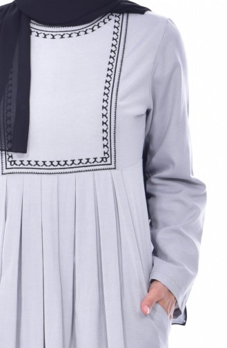 TUBANUR Embroidered Pocket Pleated Dress 2916-14 Gray 2916-14