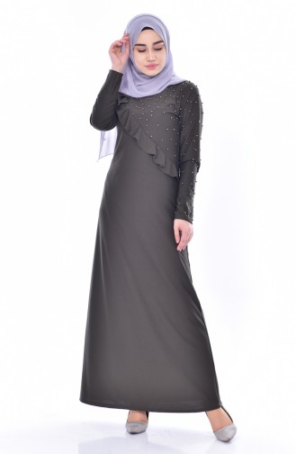 Khaki Hijab Dress 4458-02
