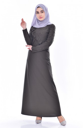 Khaki Hijab Dress 4458-02