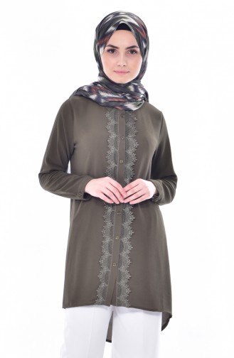 Asymmetrische Tunika mit Spitzen 0787-03 Khaki 0787-03